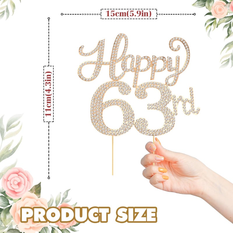LASKYER Happy 63rd Birthday Decorations,63rd Birthday Gold Rhinestone Cake Topper - Cheers to 63 Years Old Bday Party Metal Sparkly Cake Centerpieces Sign. - Image 2